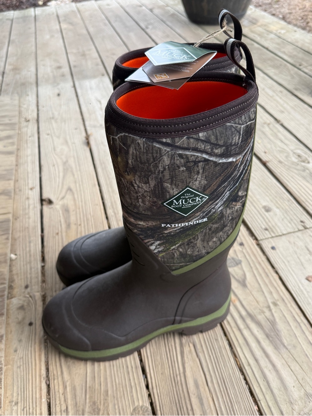 Pathfinder Men's Camo Brown Rain Boots - Brown/Green/Orange